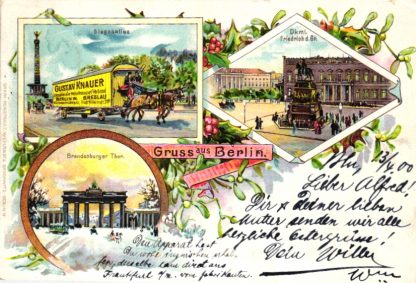 Berlin, Farb-Litho mit Möbelwagen der Firma Gustav Knauer, 1900