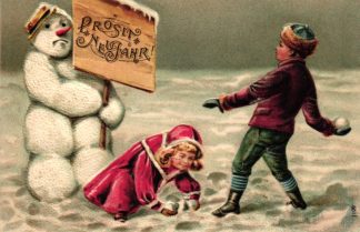 Neujahr, Kinder, Schneemann, Prägekarte, 1911