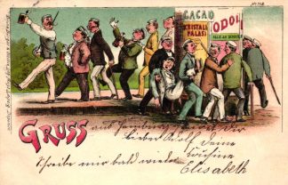 Studentika, feiernde Studenten, Litfass-Säule mit Odol Werbung, Farb-Litho, 1898 in Hamburg versandt