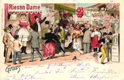 Jahrmarkt, Kirmes, Farb-Litho, 1897 in Heidelberg versandt
