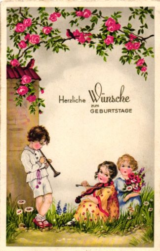 Geburtstag, Kinder mit Musikinstrumenten, Rosen, 1938