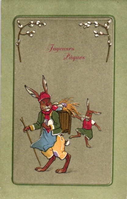 Ostern, Hasen, Hasenmutter mit Kind, Prägekarte,1913