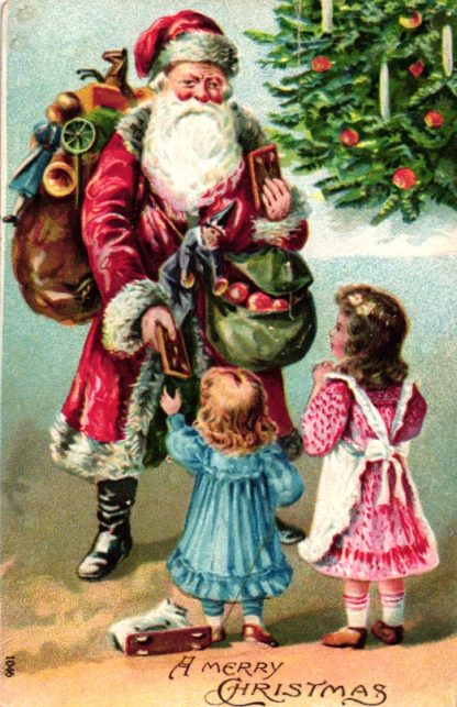 Weihnachten, Weihnachtsmann mit Kindern, Prägekarte, um 1910