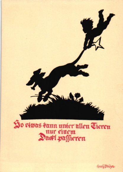 Dackel, Scherenschnitt AK, sign. Plischke, 1932