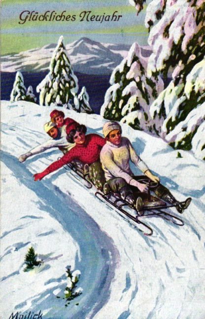 Neujahr, Wintersport, Schlitten, sign. Mailick