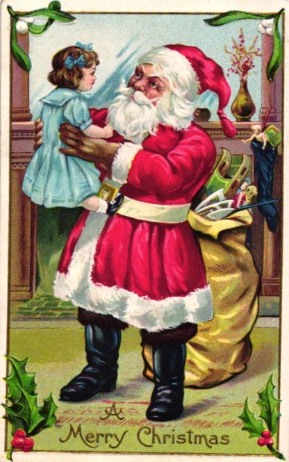 Weihnachten, Weihnachtsmann, Mädchen, Prägekarte, um 1910
