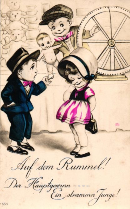 Kinder, Jahrmarkt, Kirmes, Rummel, Glücksrad, Puppe, Teddybär, ca. 30er Jahre