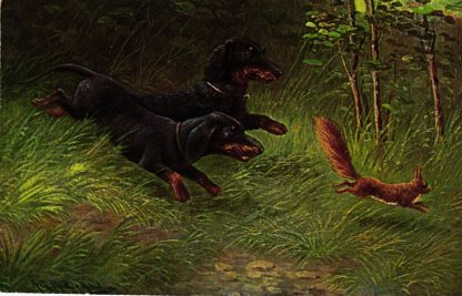 Dackel mit Eichhörnchen, um 1910/20