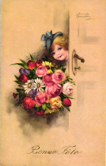 Mädchen mit Blumenstrauss, sign. Hannes Petersen, um 1930