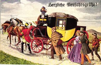Neujahr, Postkutsche, Künstlerkarte, um 1910/20