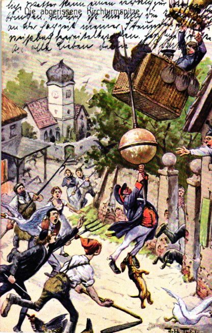 Ballonfahrer, Dackel, Scherz-AK, sign. Arthur Thiele, 1910