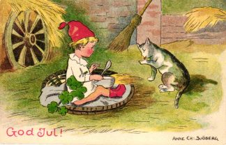 Weihnachten, Kind mit Katze, schwedische AK, sign. Sjöberg, 20er Jahre