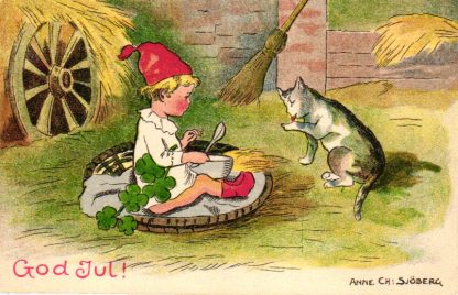 Weihnachten, Kind mit Katze, schwedische AK, sign. Sjöberg, 20er Jahre