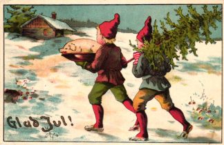 Weihnachten, Kinder, Zwerge mit Schwein und Christbaum, schwedische AK 1909