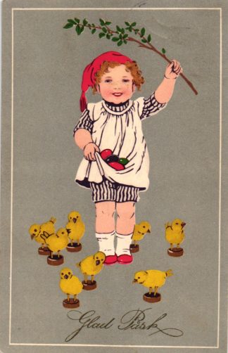 Ostern, Mädchen mit Küken, schwedische AK, um 1910/20, Verlag Meissner & Buch Leipzig