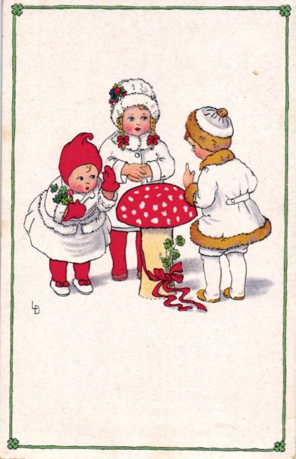 Kinder, Mädchen mit Fliegenpilz, sign. Lia Döring, um 1910/20