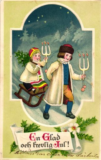 Weihnachten, Kinder mit Schlitten, Schweden 1905