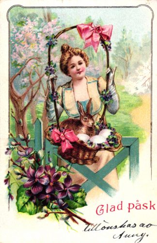 Ostern, Frau mit Hase, schwedische AK, um 1905