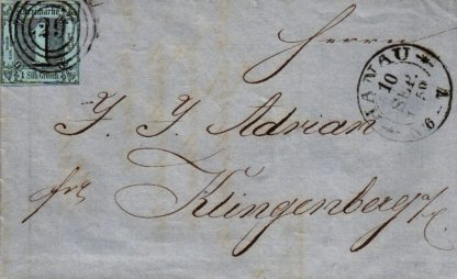 Thurn u. Taxis, Brief aus Hanau "29" nach Klingenberg, 1859