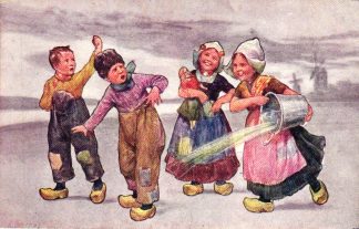 Kinder, spielende Kinder, Holzschuhe, Windmühle, sign. Feiertag