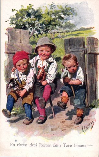 Kindern, Jungen mit Steckenpferd, sign. Feiertag