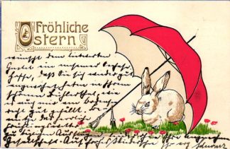 Ostern, Hase mit Regenschirm, Prägekarte, 1906