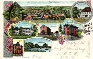 Gedern, Farb-Litho mit Apotheke und Postamt, 1907