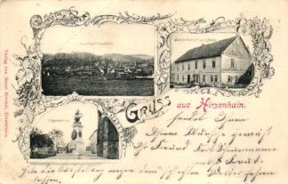 Hirzenhain, Gastwirtschaft Becker, Totalansicht und Kriegerdenkmal, 1902