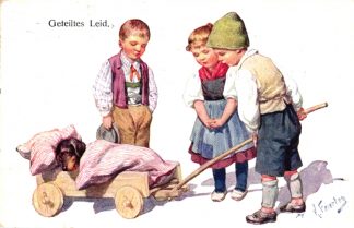 Kinder mit Dackel, sign. Karl Feiertag