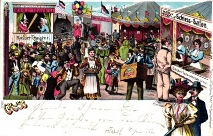 Jahrmarkt, Kirmes, 1900 von Moulins nach Kempfeld versandt