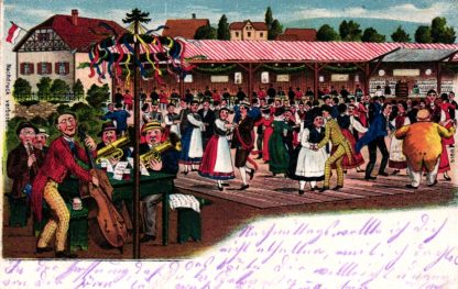 Volksfest, Jahrmarkt, Kirmes, Tanz und Musik, um 1905/10 von Crailsheim nach Zuffenhausen versandt
