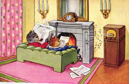 Katze, Katzen am Kamin, Radio, um 1950