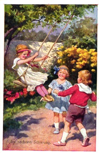 Kinder beim Schaukeln, sign. Karl Feiertag, um 1910/20
