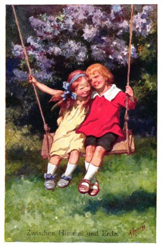 Kinder beim Schaukeln, sign. Karl Feiertag, um 1910/20