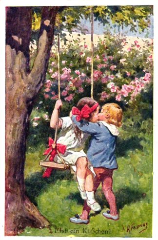 Kinder beim Schaukeln, sign. Karl Feiertag, um 1910/20