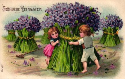 Pfingsten, Kinder, Blumen, Prägekarte, 1911 in Witzwort / Schleswig versandt