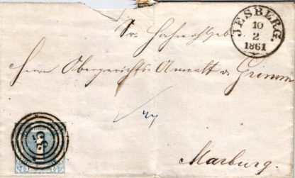 Thurn u. Taxis, Brief aus Jesberg "35" nach Marburg, Michel Nr. 15