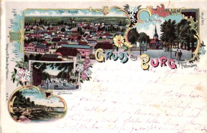 Burg auf Fehmarn, Farb-Litho, 1898 von Burg nach Kiel versandt