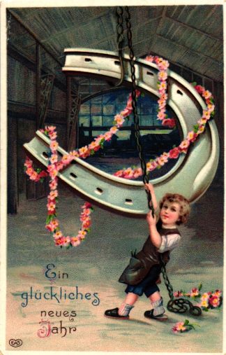 Neujahr, Kind mit großem Hufeisen, 1912