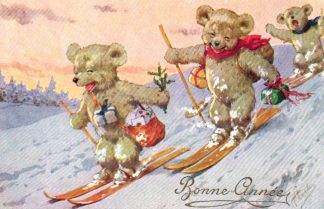 Neujahr, Teddy, Teddybären mit Ski, Verlag BKW Serie 3388, um 1910