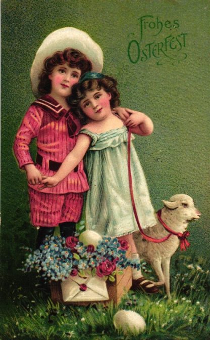 Ostern, Kinder, Lamm, Prägekarte, um 1905/15