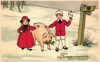 Neujahr, Kinder mit Schwein, Glücksklee, 1912