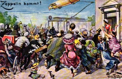 Zeppelin, "Der Zeppelin kommt" Menschenmenge mit Dackel, 1914