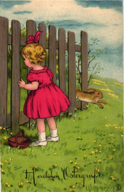 Ostern, Mädchen mit Hase, sign. Lia Döring, ca. 20er/30er Jahre