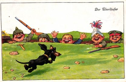 Militär, Humor, Dackel stiehlt eine Wurst, "Der Überläufer", um 1915/20