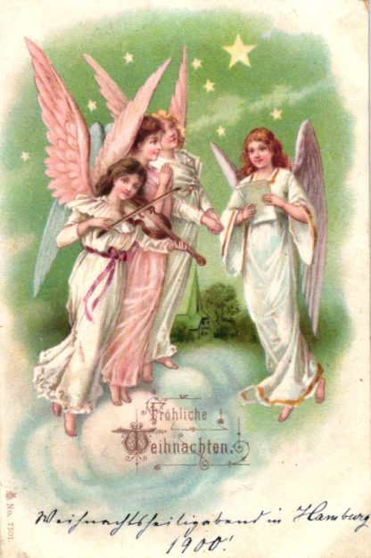 Weihnachten, Engel mit Violine, Farb-Litho, um 1900/05