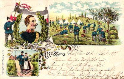 Stadtpost, Stadtbrief-Beförderung Kiel 1897, Farb-Litho Militär