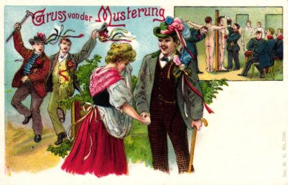 Musterung, "Gruss von der Musterung", Farb-Litho, um 1910