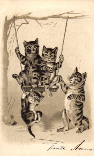 Katzen mit Schaukel, Prägekarte, 1907