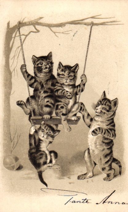 Katzen mit Schaukel, Prägekarte, 1907